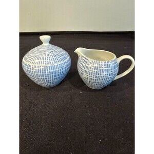 Arzberg Form 2000 Sugar & Creamer – Blue Grid – Vintage German Modernist Set